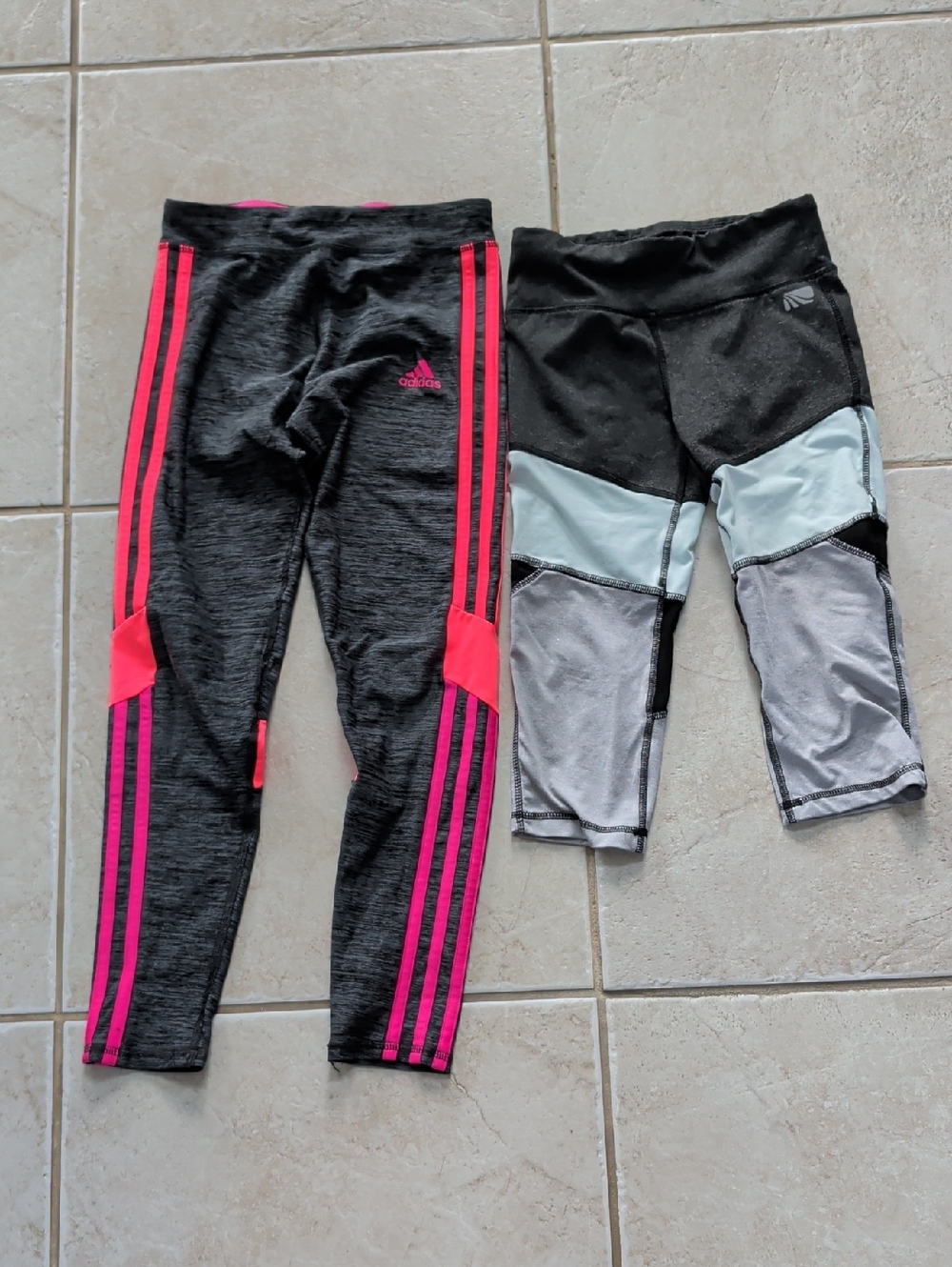 adidas Girls' Black Leggings with Neon Pink Stripe Accents Size 7, Marika Capris